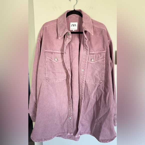 ZARA Women's Oversized Pink/Purple Denim Jacket - Picture 2 of 4